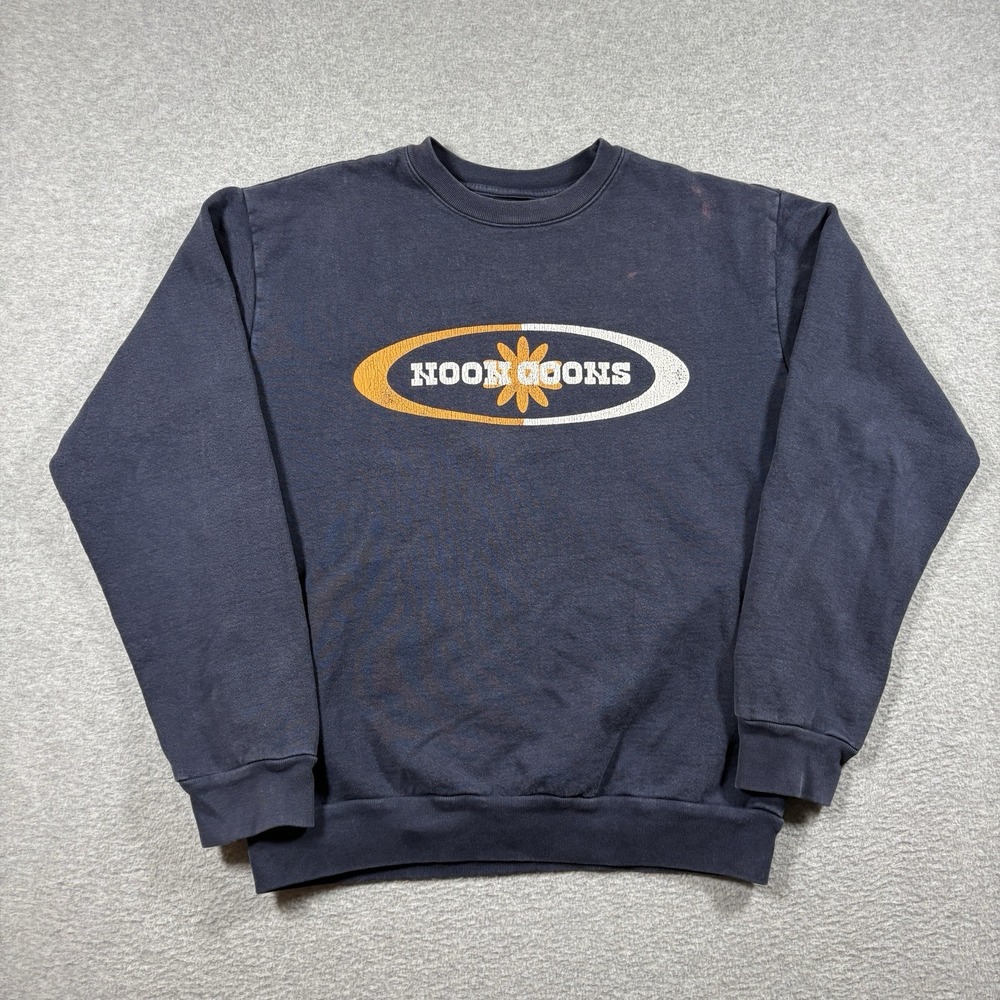 Noon Goons LA Mens Small Navy Graphic Crewneck Sweatshirt Flower Logo Faded